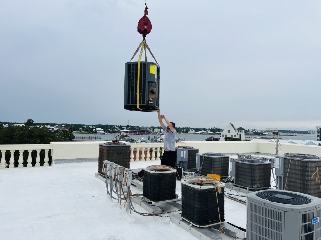 Rooftop Installation of a Commercial AC Unit in Gulf Shores, AL